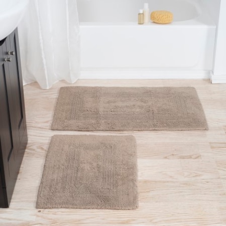 Hastings Home 2-piece 100-percent Cotton Bathmat, Reversible, Soft, Absorbent Bathroom Rugs, Taupe 910930IRY